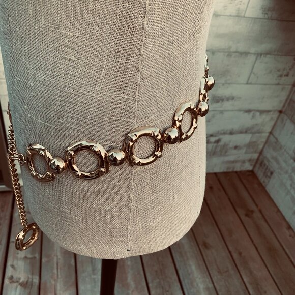 Vintage Gold Metallic Chain Boho Chic Statement Retro Hip Waist Belt - Picture 4 of 11